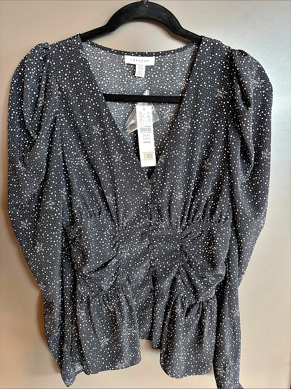 Topshop Polka Dot Blouse Black & White Size 6